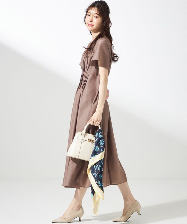 ANY SIS 【洗える】ピンタックハイウエスト ワンピース モカ