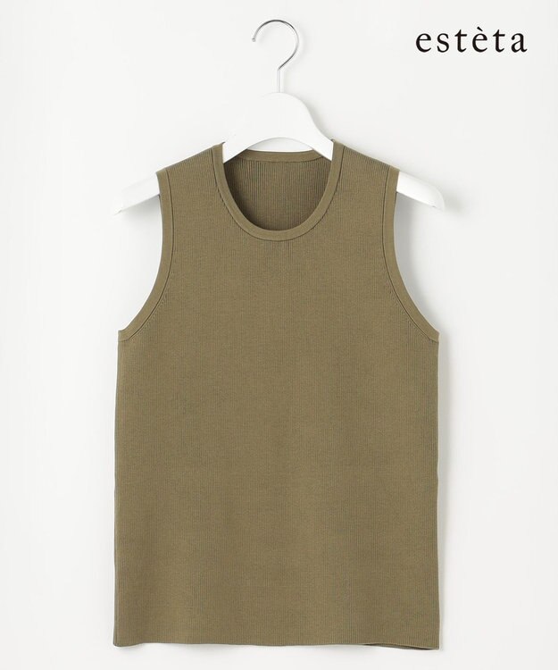 23区 L 【エステータ】コットンシルク ノースリーブニット カーキ系