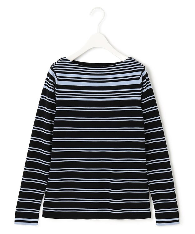 ICB 【洗える】 ハイブリッドボーダー ニットプルオーバー クリアブラック×ウォッシュドブルー系