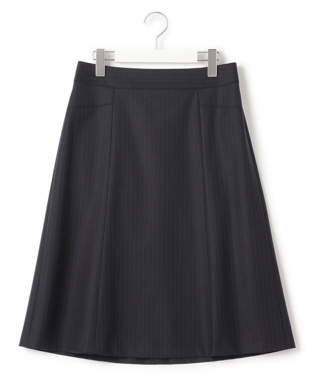 23区 【セットアップ対応】ファインネスウール フレア スカート ネイビー系ストライプ