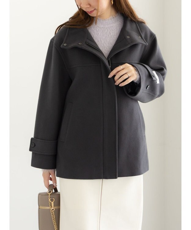 Te chichi ウールメルトンスタンドショートコート チャコールグレー