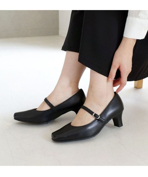 Pointer 【5cmヒール】日本製 ストラップオフィスパンプス ブラック