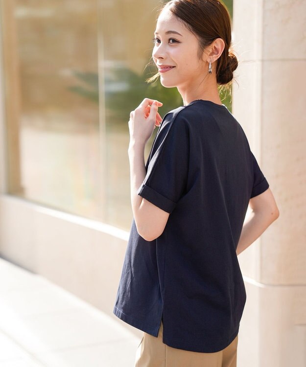 ANY SIS フラワープリント ロゴＴシャツ ネイビー