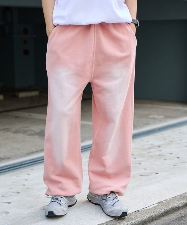 WEGO 【ウエストゴム/らくらくパンツ】アシッドウォッシュグラフィックスウェットパンツ ピンク