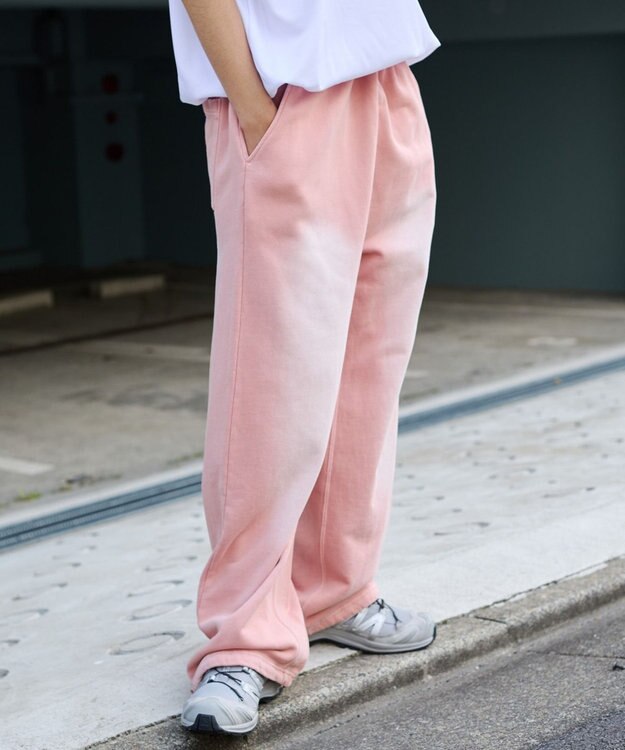 WEGO 【ウエストゴム/らくらくパンツ】アシッドウォッシュグラフィックスウェットパンツ ピンク