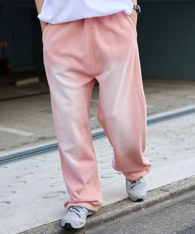 WEGO 【ウエストゴム/らくらくパンツ】アシッドウォッシュグラフィックスウェットパンツ ピンク