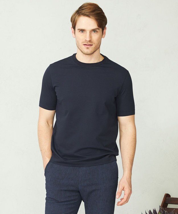 JOSEPH ABBOUD 【オーガニックコットン】ブロックサッカー Tシャツ ネイビー系