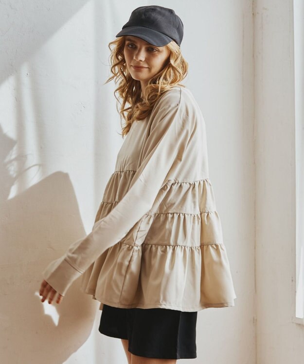 San-ai Resort（三愛水着楽園） 【WEB限定】5点セット キャップ付きUVカットタンキニ+ティアードラッシュセット水着【BeachQueen(ビーチクイーン）】 ベージュ