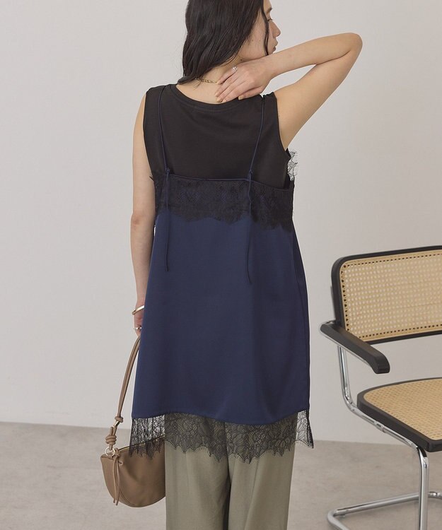 AMERICAN HOLIC レースサテンキャミワンピース Navy