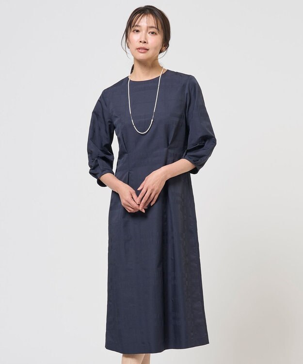 J.PRESS LADIES L ブロックチェックジャガード ワンピース ネイビー系