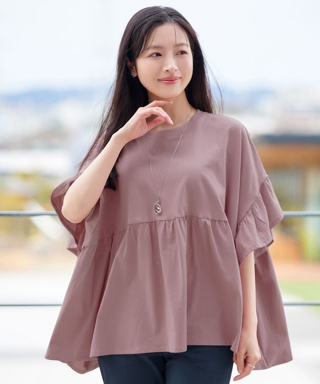 Tiaclasse 【新色追加】ギャザー切り替えフレアプルオーバー ダスティーピンク