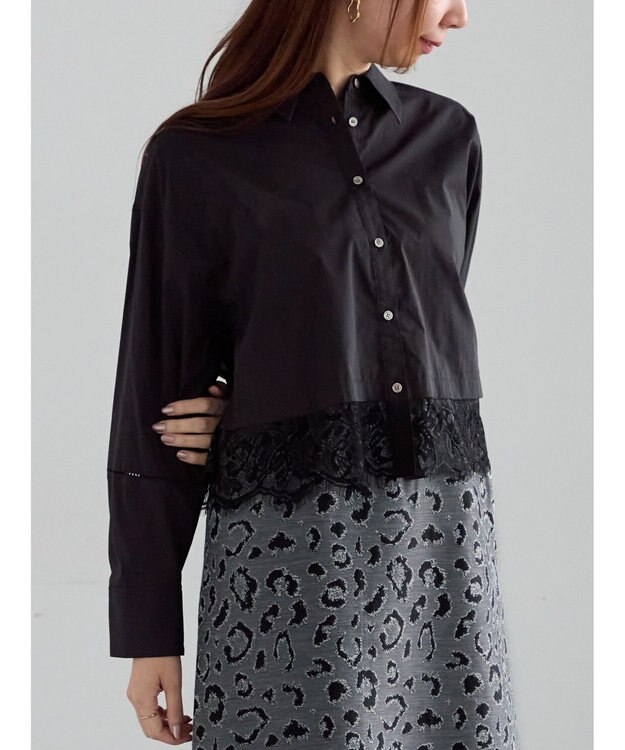 Te chichi スカラップレース切替シャツブラウス ブラック