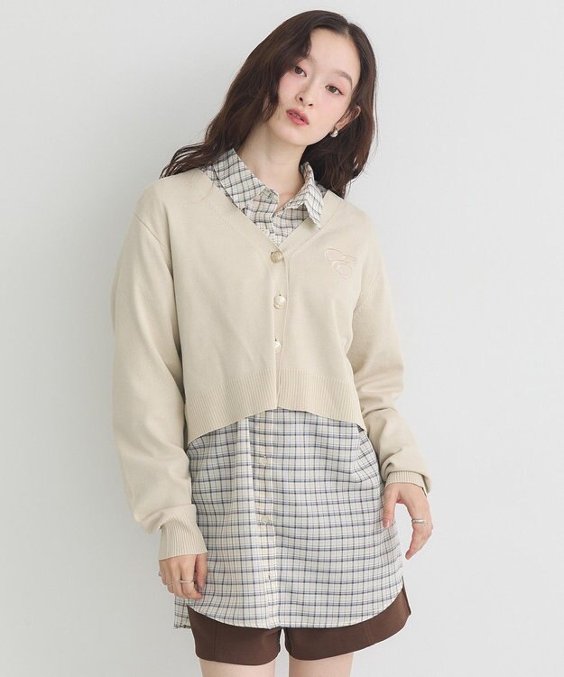 earth music&ecology ロゴ刺繍カーディガン Ivory