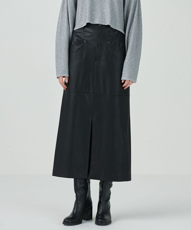 GRACE CONTINENTAL クラッシュレザータイトスカート ブラック