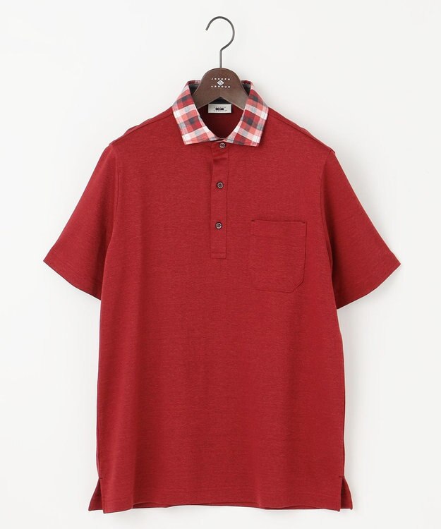 JOSEPH ABBOUD 【リネン素材/清涼感/吸水速乾】リネンハニカム 半袖 ポロシャツ レッド系