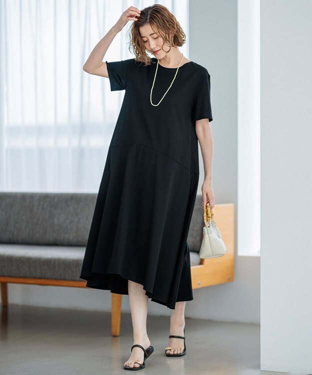 23区 【洗える】ドライコットンジャージー イレギュラーヘムワンピース ブラック系