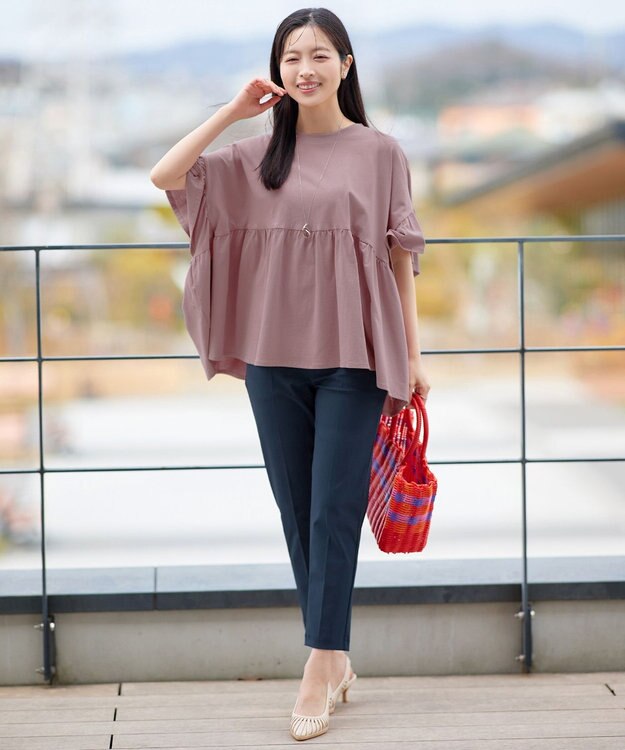 Tiaclasse 【新色追加】ギャザー切り替えフレアプルオーバー ダスティーピンク