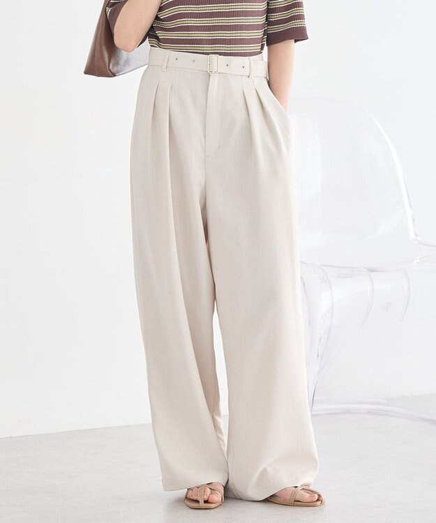 earth music&ecology 【セットアップ対応】アソートツータックベルトパンツ エクリュ