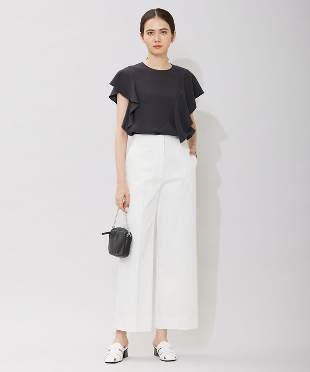 ICB 【洗える】T/Cストレッチサテン ワイドパンツ オフホワイト系