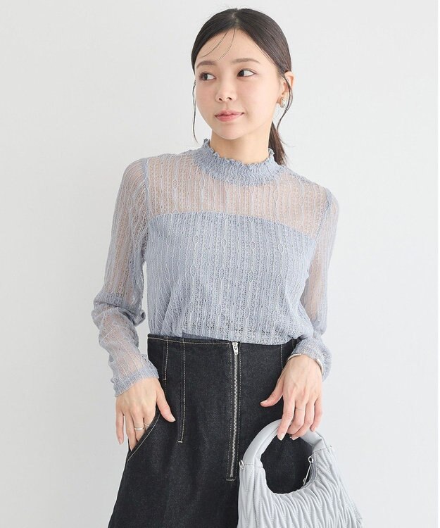 earth music&ecology レースドッキングプルオーバー Grayish Blue