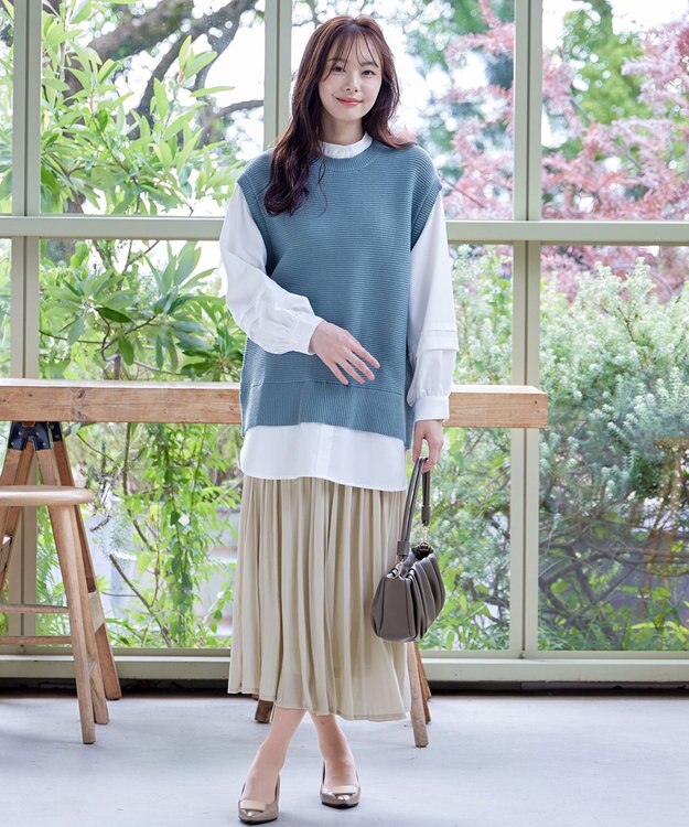 Tiaclasse L 【新色追加・2way・洗える】シャツドッキングニットベスト ブルー