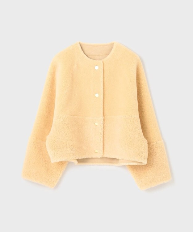 GRACE CONTINENTAL ノーカラーフェイクムートンジャケット イエロー