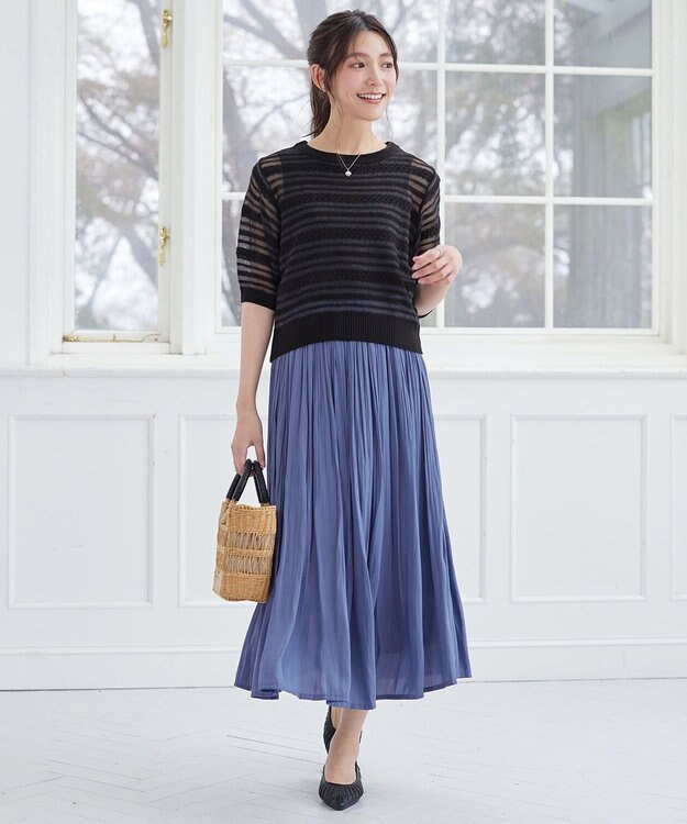 Tiaclasse 【安田美沙子さん着用】ヴィンテージサテンプリーツスカート ブルー