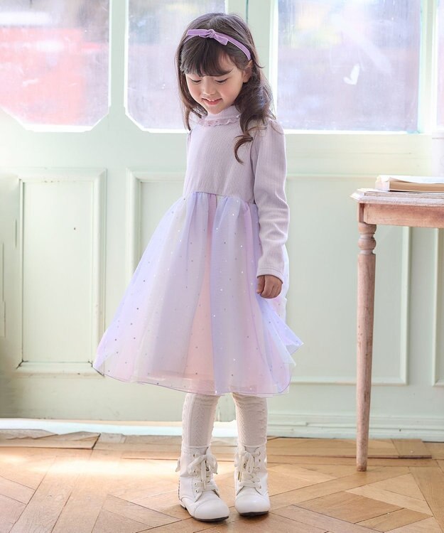 ANY KIDS ドッキング チュール ワンピース ラベンダー×レインボー