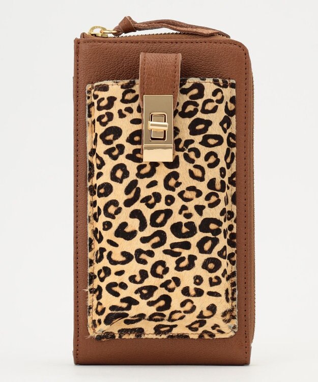 UNBILLION perche 牛革ハラコタイプ×ゴートモバイルウォレットショルダー キャメル