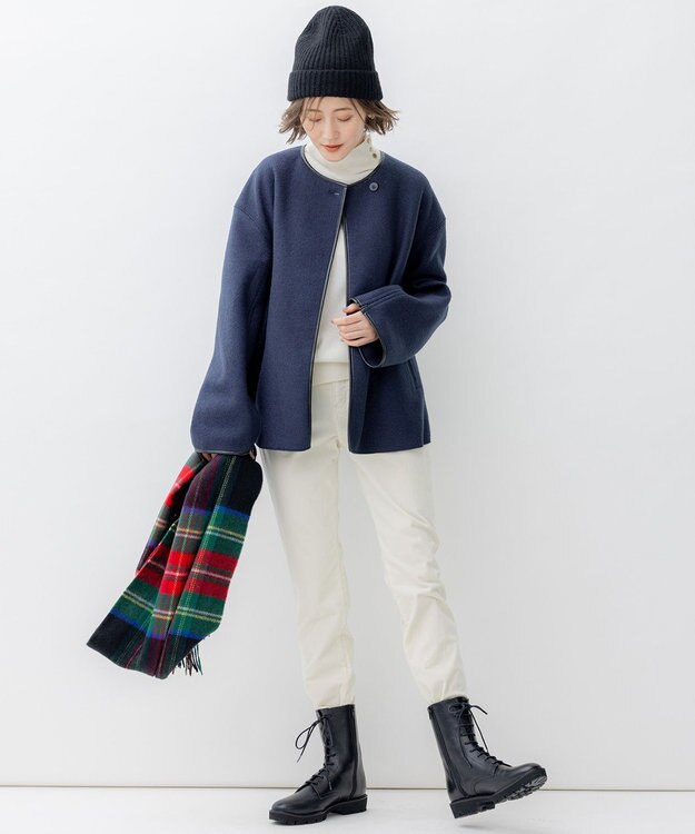 23区 S コンプレストパイル ノーカラー アウター ダルブルー系