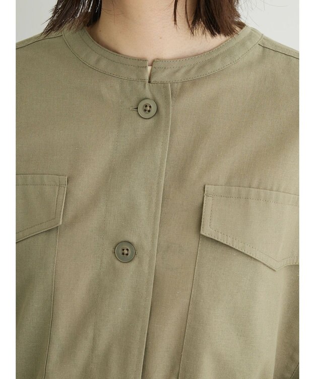 Green Parks 綿麻混ノーカラーブルゾン Light Khaki