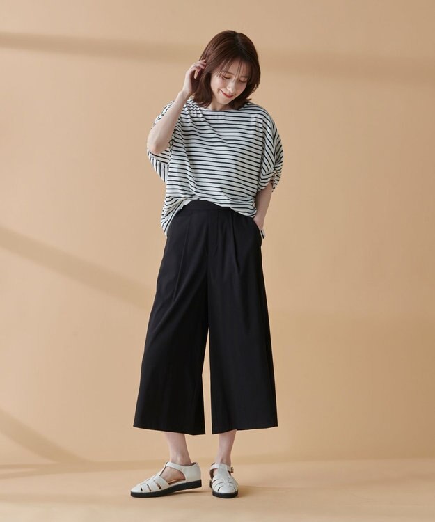 ANY 【ウエストゴム】清涼リラックスクロップドパンツ ブラック