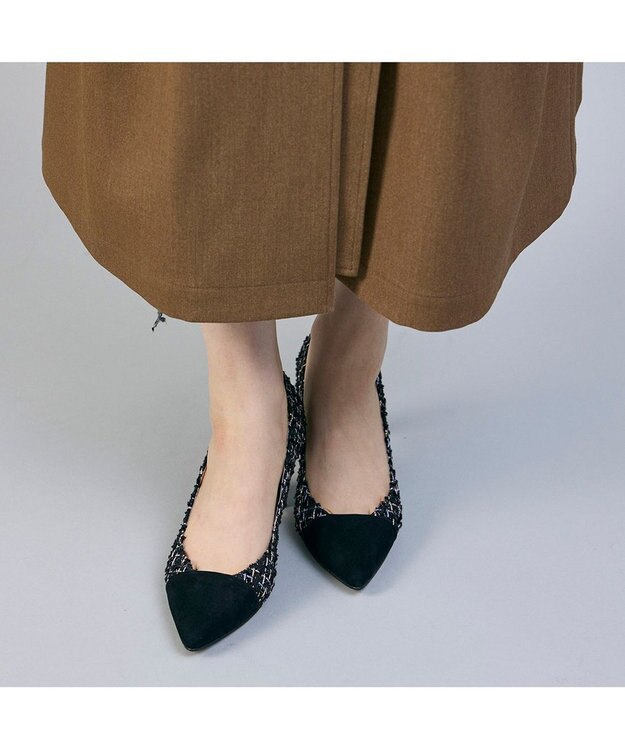 MODE ET JACOMO <MODE ET JACOMO>異素材コンビポインテッドトゥパンプス ブラックキジ