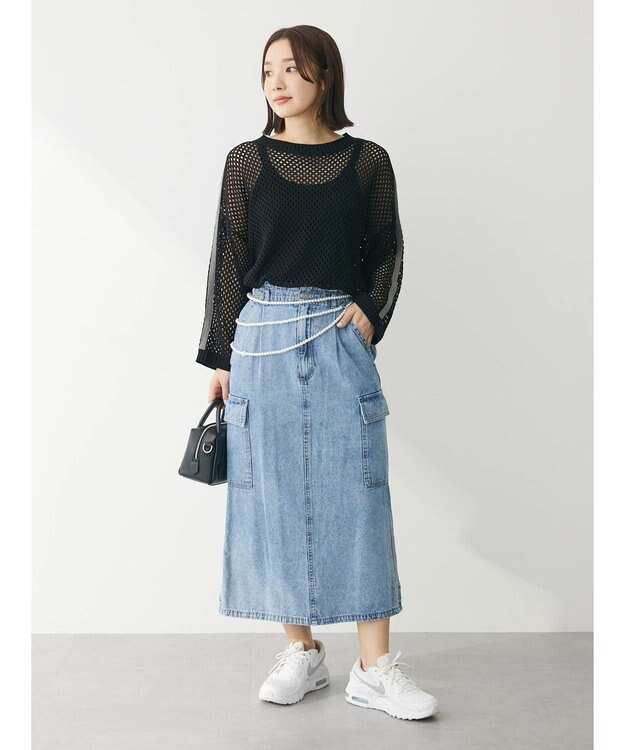 Green Parks ラインメッシュニットプルオーバー Black