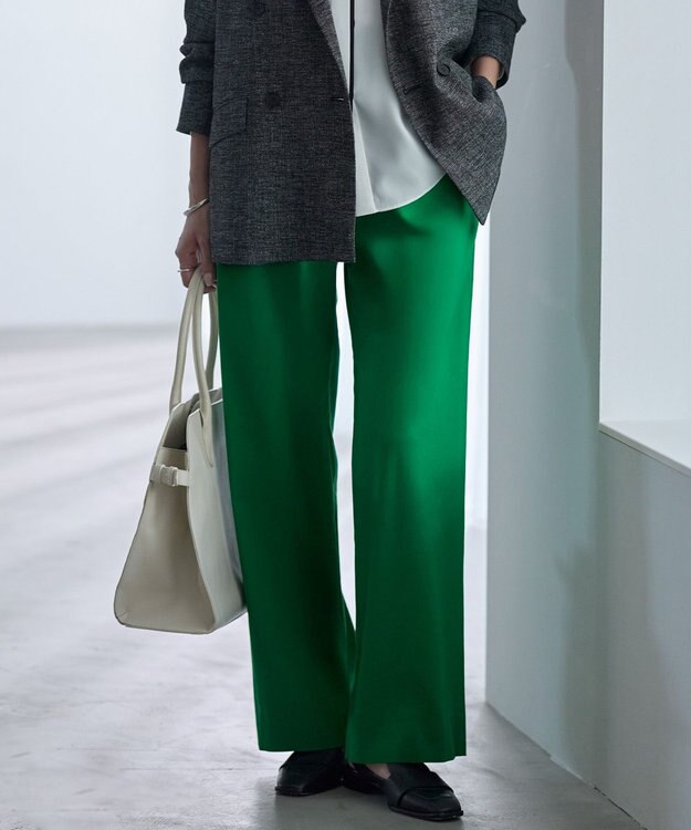 ICB ドライリネンストレッチ ワイドストレートパンツ グリーン