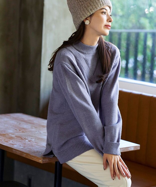 Tiaclasse L 【洗える】重ね着風ニットトップス ラベンダー