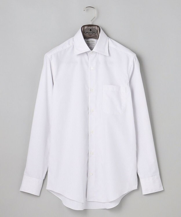 GOTAIRIKU 【形態安定】PREMIUMPLEATS_セミワイドカラー 通年ドレスシャツ（カラー ストライプ） ライトグレー系1