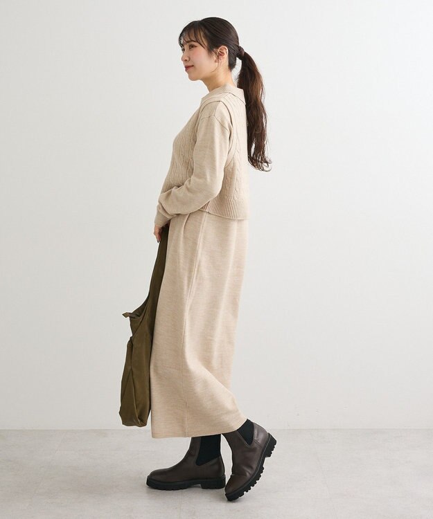 Green Parks ＳＥＴ２点ケーブルベスト＋ニットワンピース Beige