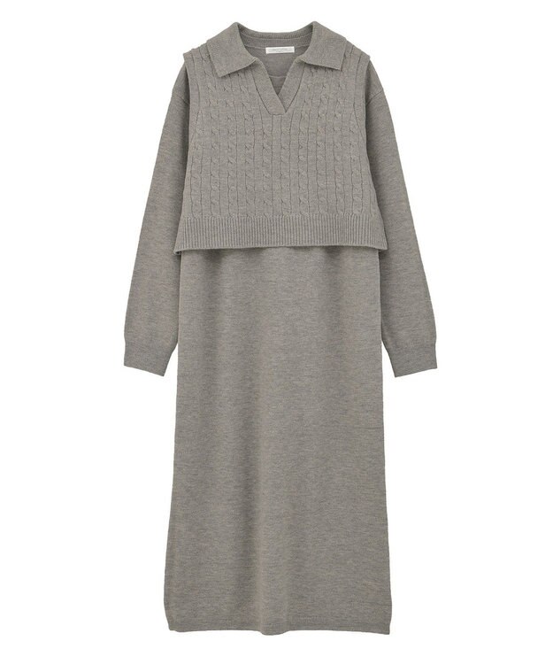 Green Parks ＳＥＴ２点ケーブルベスト＋ニットワンピース Gray