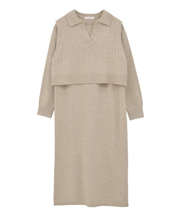 Green Parks ＳＥＴ２点ケーブルベスト＋ニットワンピース Beige