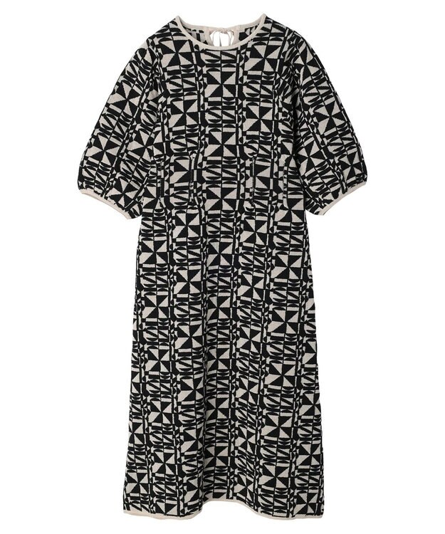 Green Parks ａ．ニットジャガード柄ワンピース Black