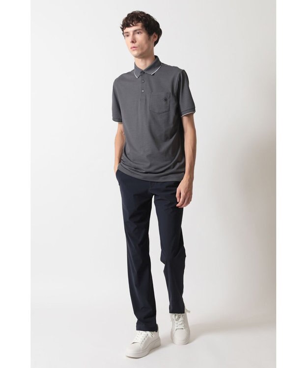 DAKS DAKS GOLF ボーダー冷感リネンミックス 半袖ポロシャツ ブラック