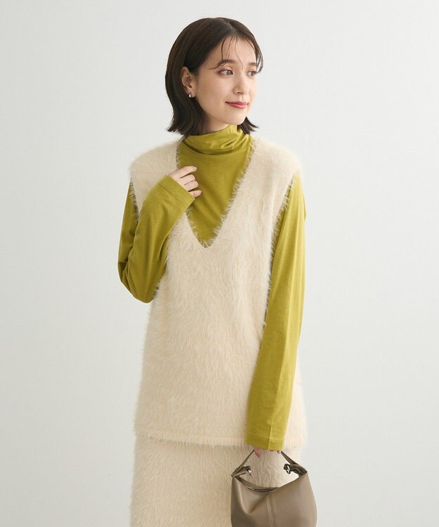 Green Parks ・Ｐｅｔｉｔ　Ｆｌｅｕｒ　シャギーＶネックベスト Ivory