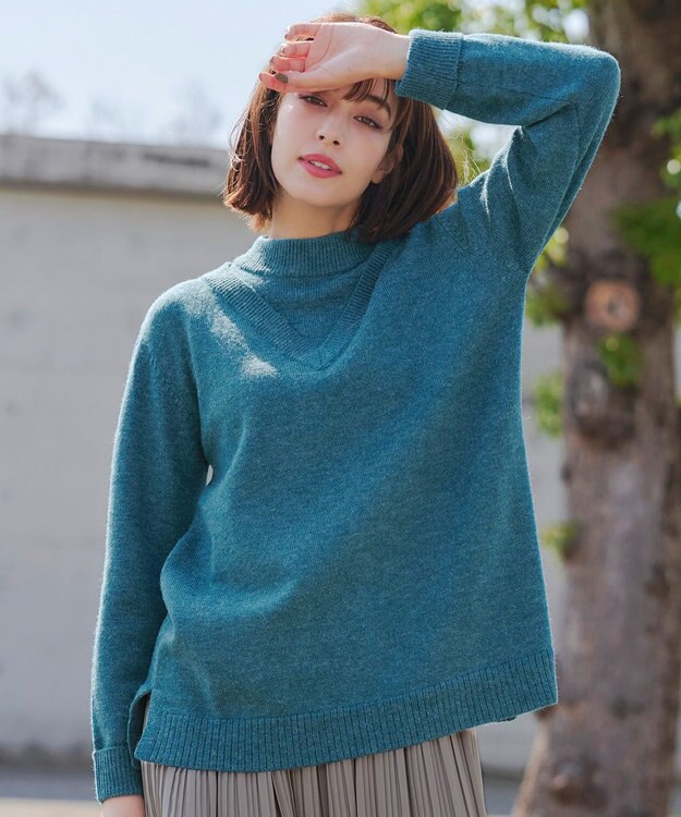 Tiaclasse L 【洗える】重ね着風ニットトップス ターコイズ