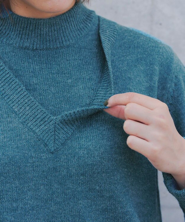 Tiaclasse L 【洗える】重ね着風ニットトップス ターコイズ