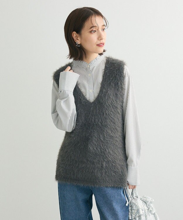 Green Parks ・Ｐｅｔｉｔ　Ｆｌｅｕｒ　シャギーＶネックベスト Charcoal Gray