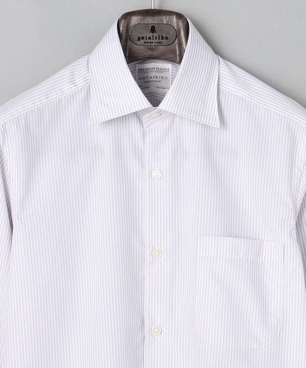 GOTAIRIKU 【形態安定】PREMIUMPLEATS_セミワイドカラー 通年ドレスシャツ（カラー ストライプ） ライトグレー系1