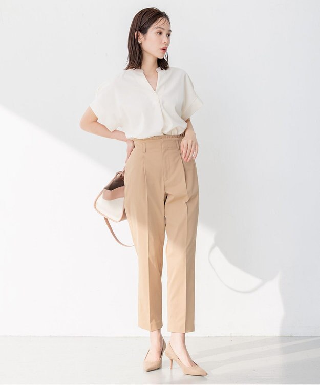 組曲 L 【洗える】バイカラージョーゼットスキッパー ブラウス アイボリー系