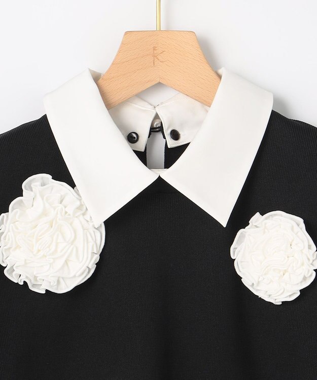 組曲 S 【組曲×setsuko sagittaire】ボンボンフラワー襟付き ニット ブラック系