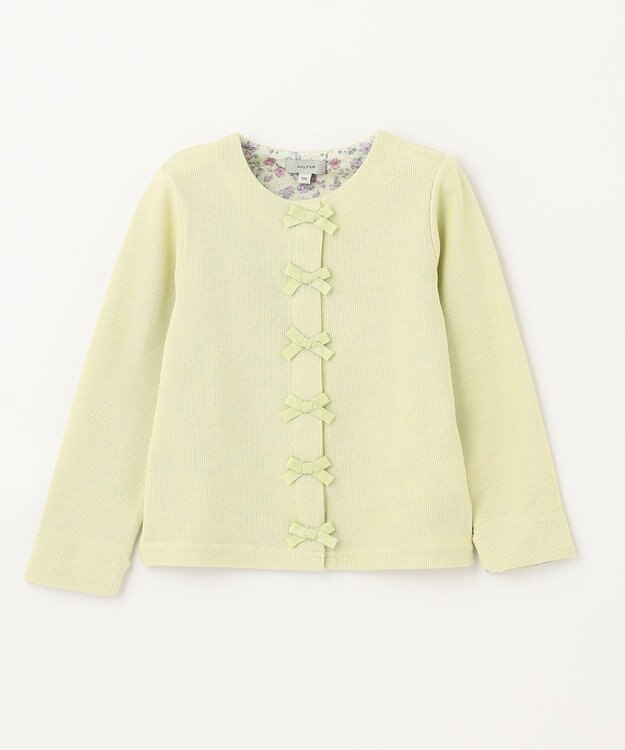 ANY KIDS スナップボタン リボン カーディガン ライム